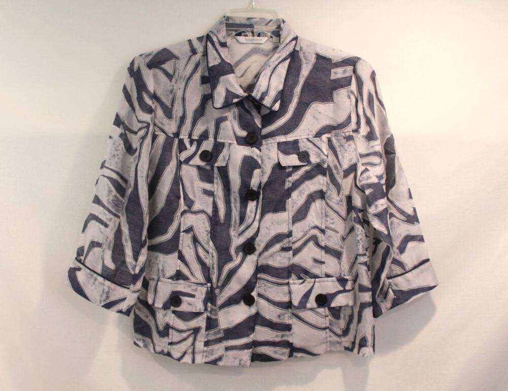 Erin London Semi-Sheer Shacket Womens size L Blue Swirl 3/4 Sleeve Button Up